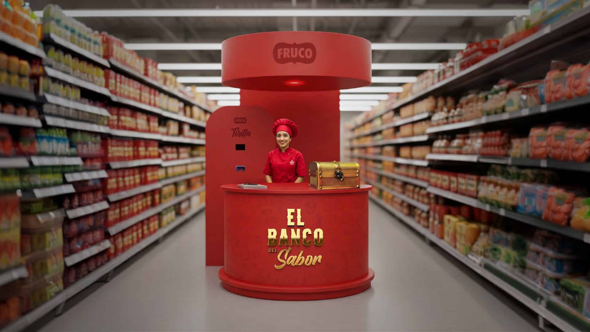 Stand concepto Banco del Sabor Fruco — activación BTL comunicación gráfica