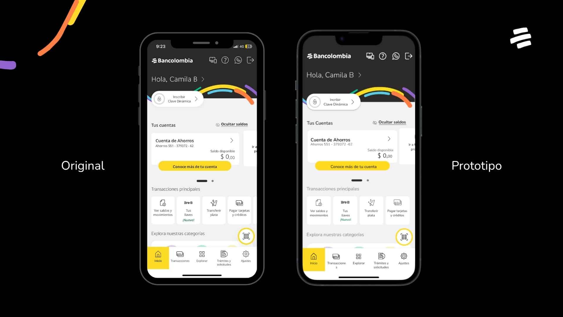 Prototipo navegable app Bancolombia en Figma — UX UI design Colombia