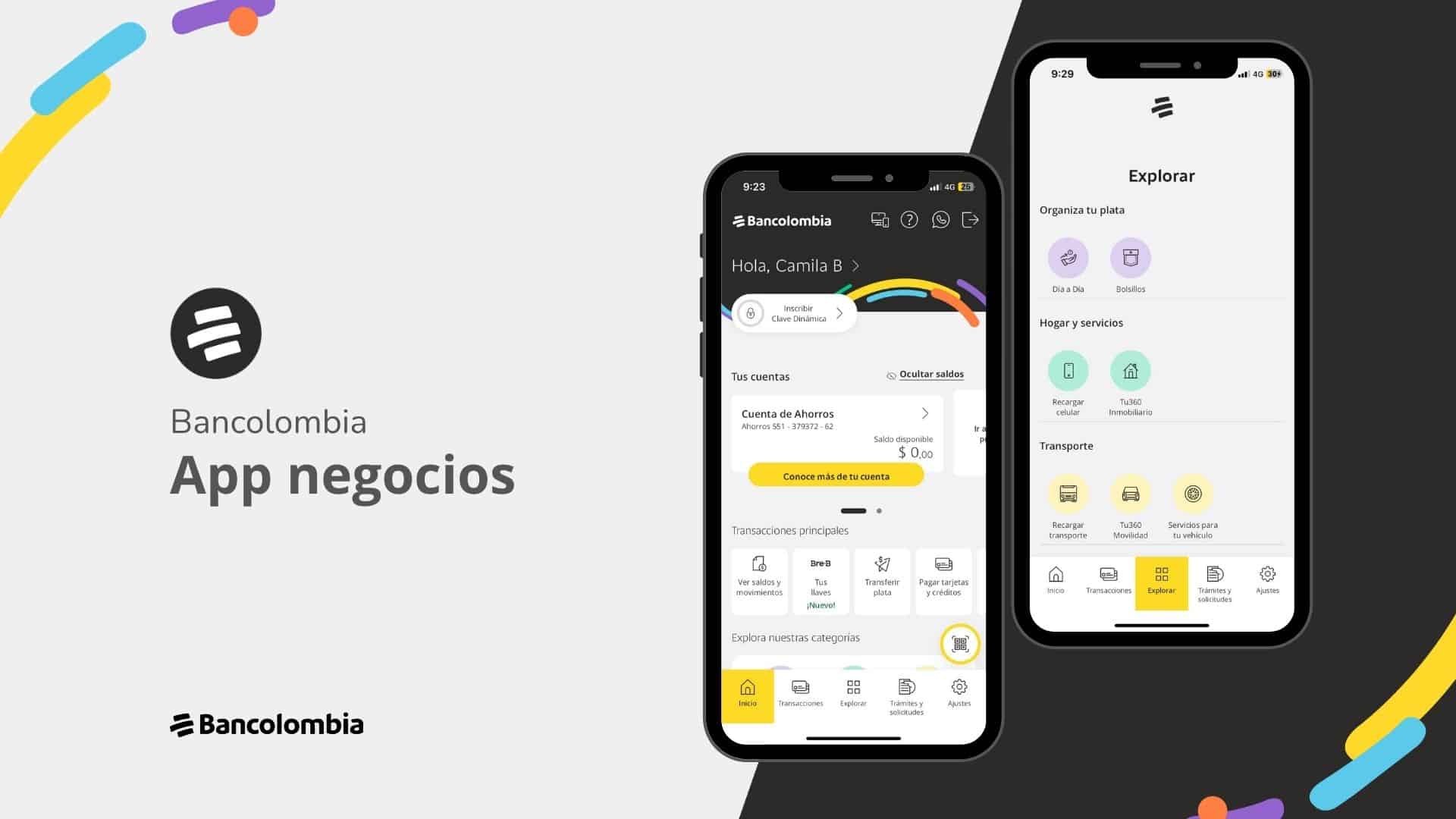 Rediseño interfaz app Bancolombia — proyecto UI design Camila Bello